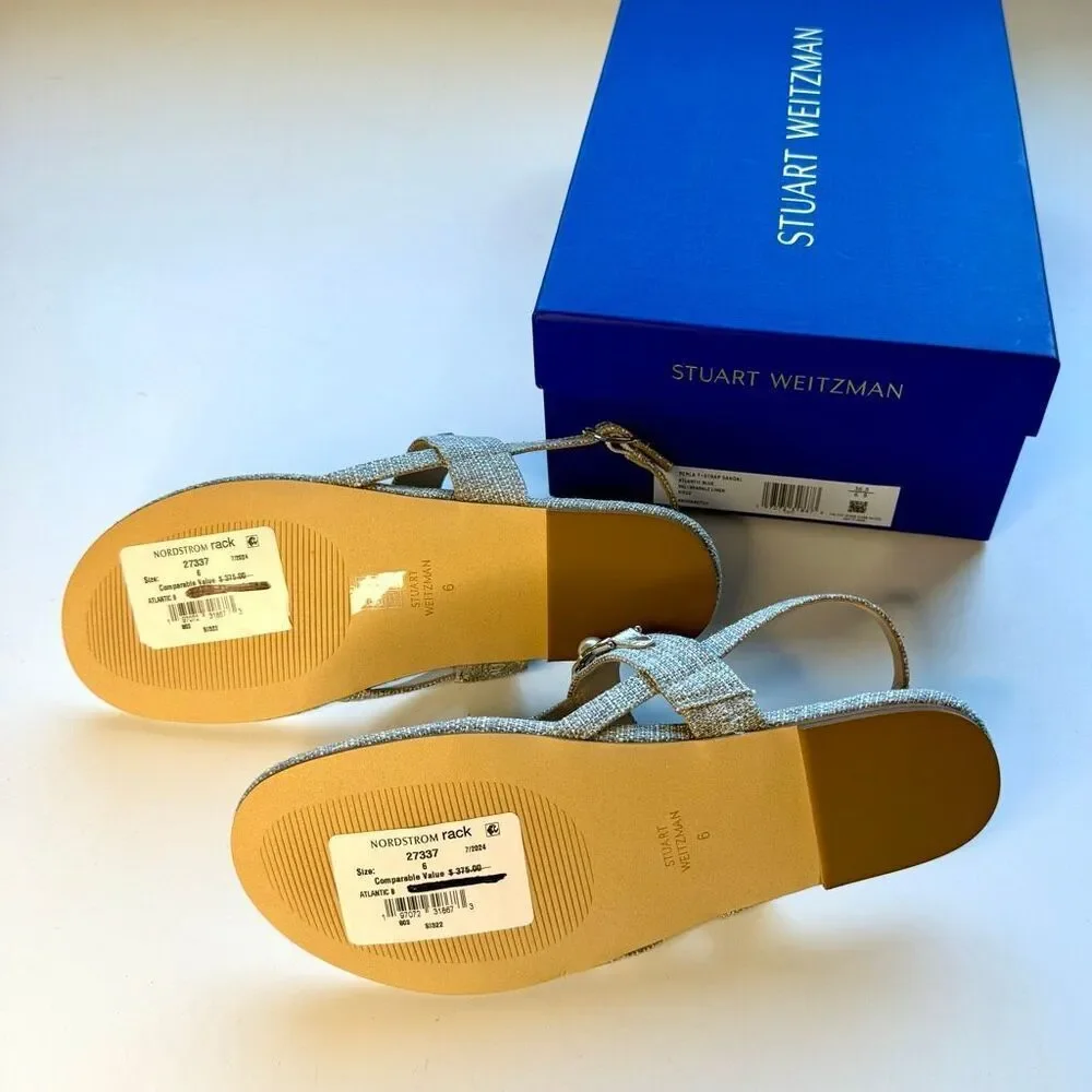 NEW Stuart Weitzman Perla women T-strap sandals in gray/light blue. Size 6